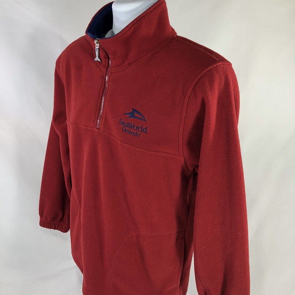 Vintage Shamu SEAWORLD 1/4 Zip Pullover Red Size 14/16 S/M Long Sleeve High Neck - Picture 6 of 11
